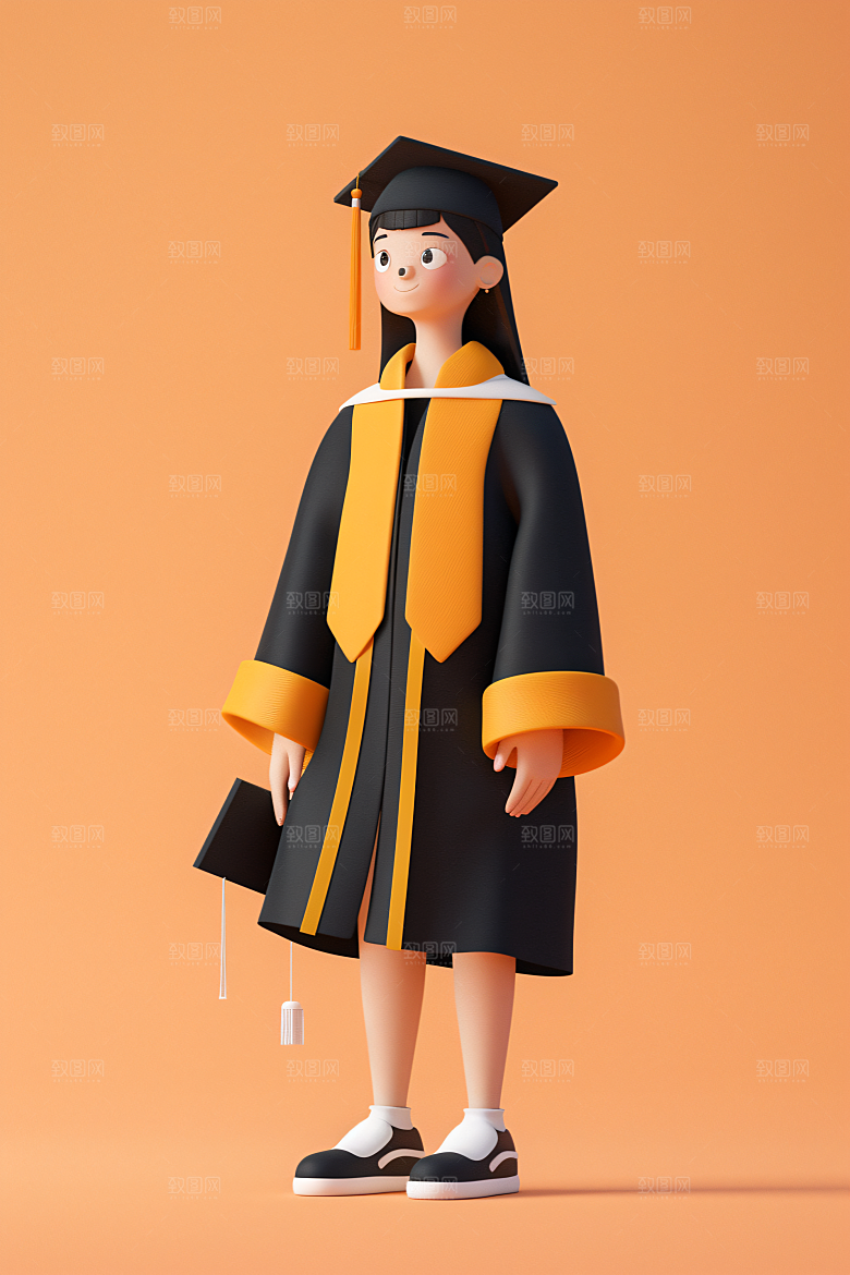 3D毕业生学生卡通模型