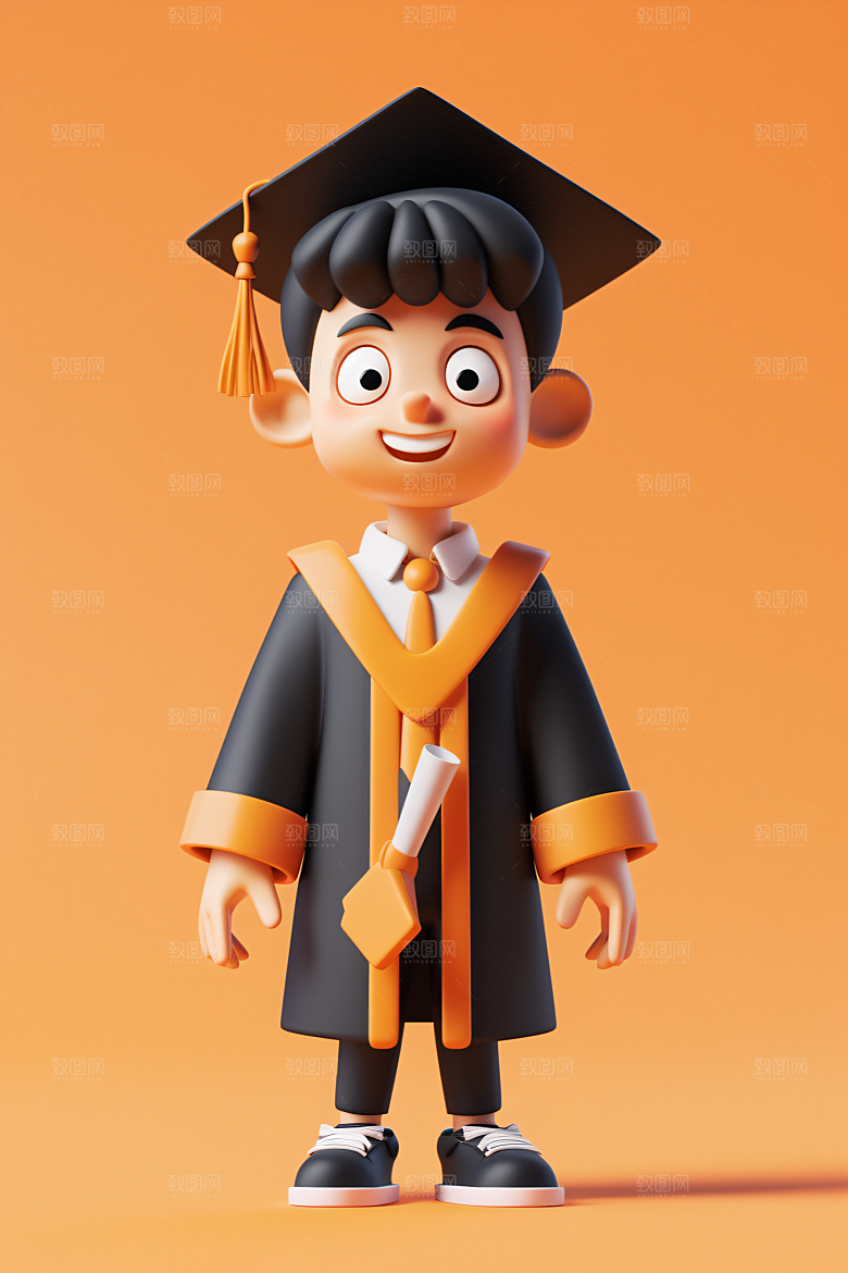 3D毕业生学生粘土人模型