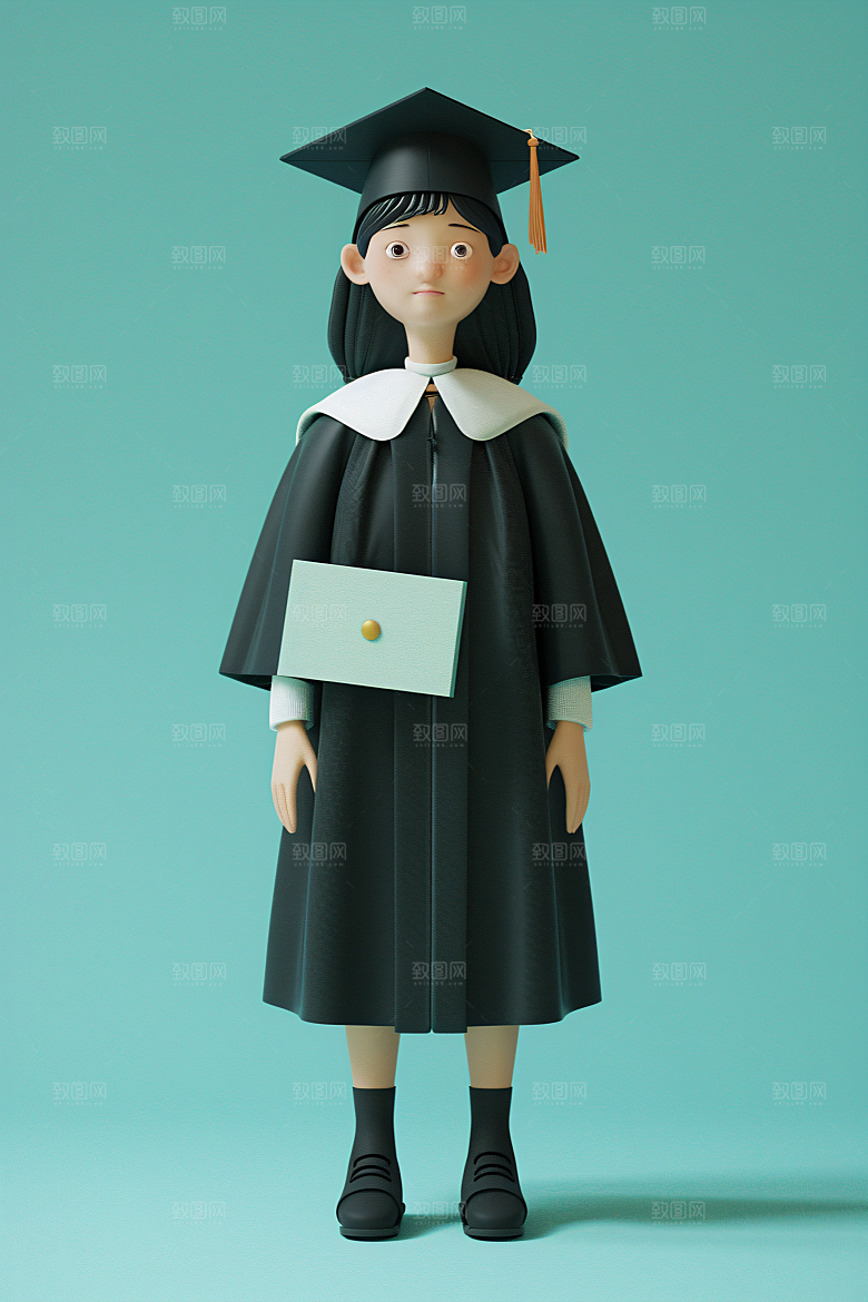 3D毕业生粘土人全身照模型