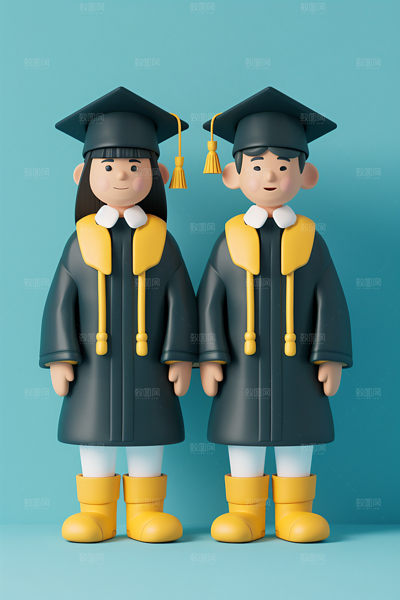 3D毕业生毕业季粘土人模型
