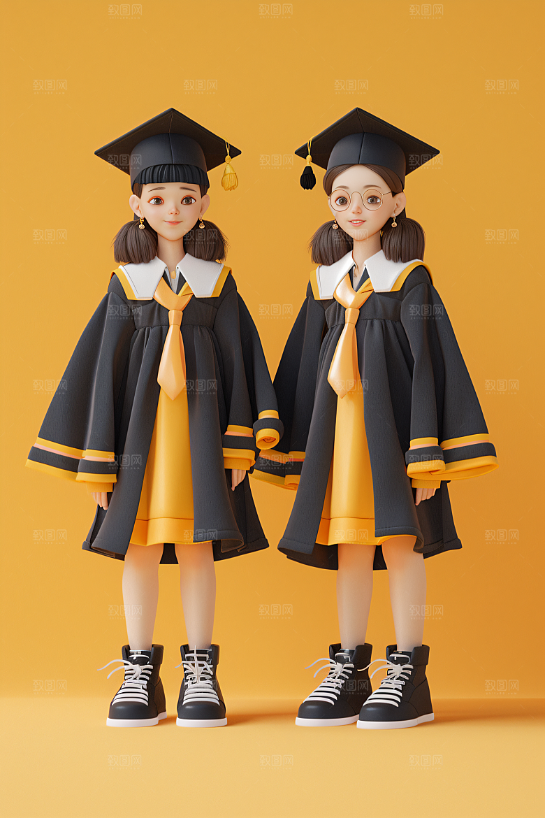 3D毕业生纯色背景肖像模型
