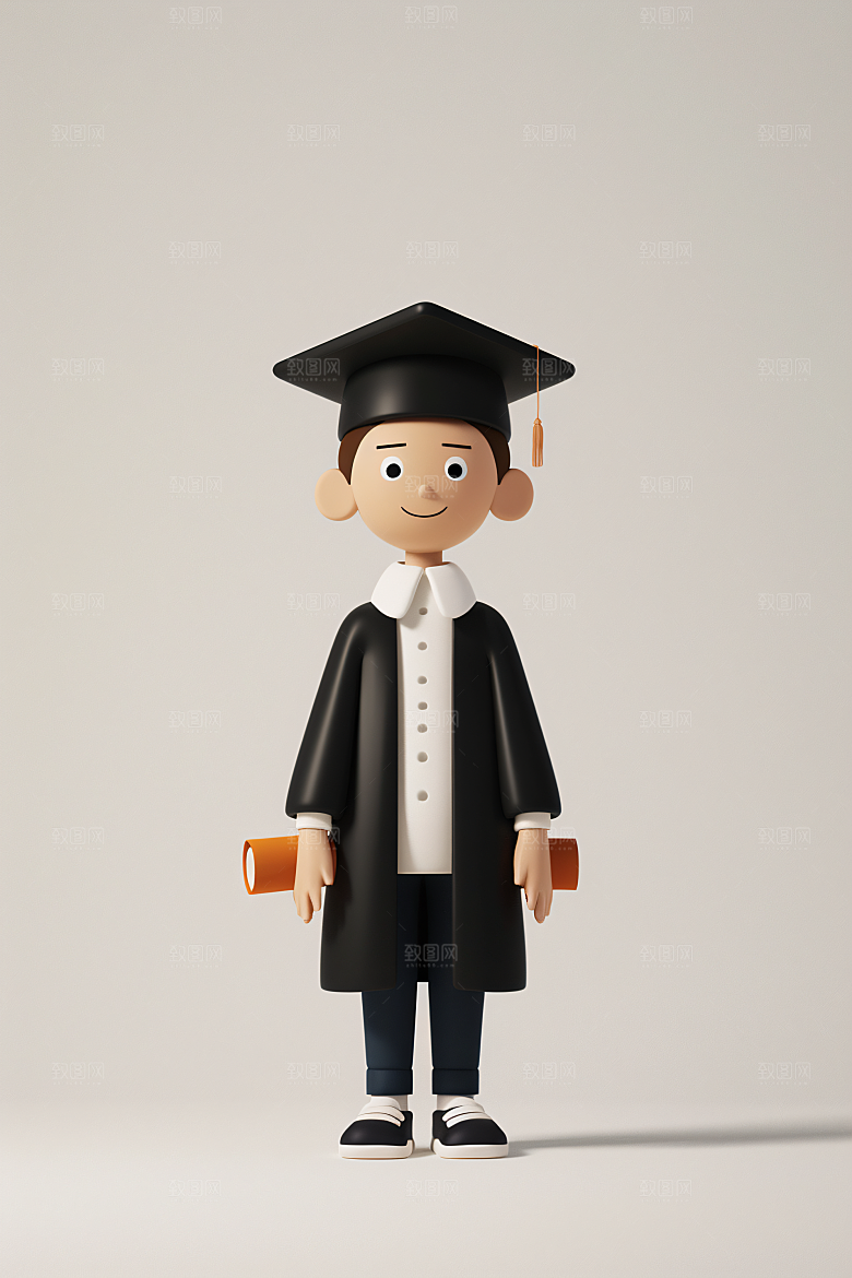 3D毕业生卡通学生模型