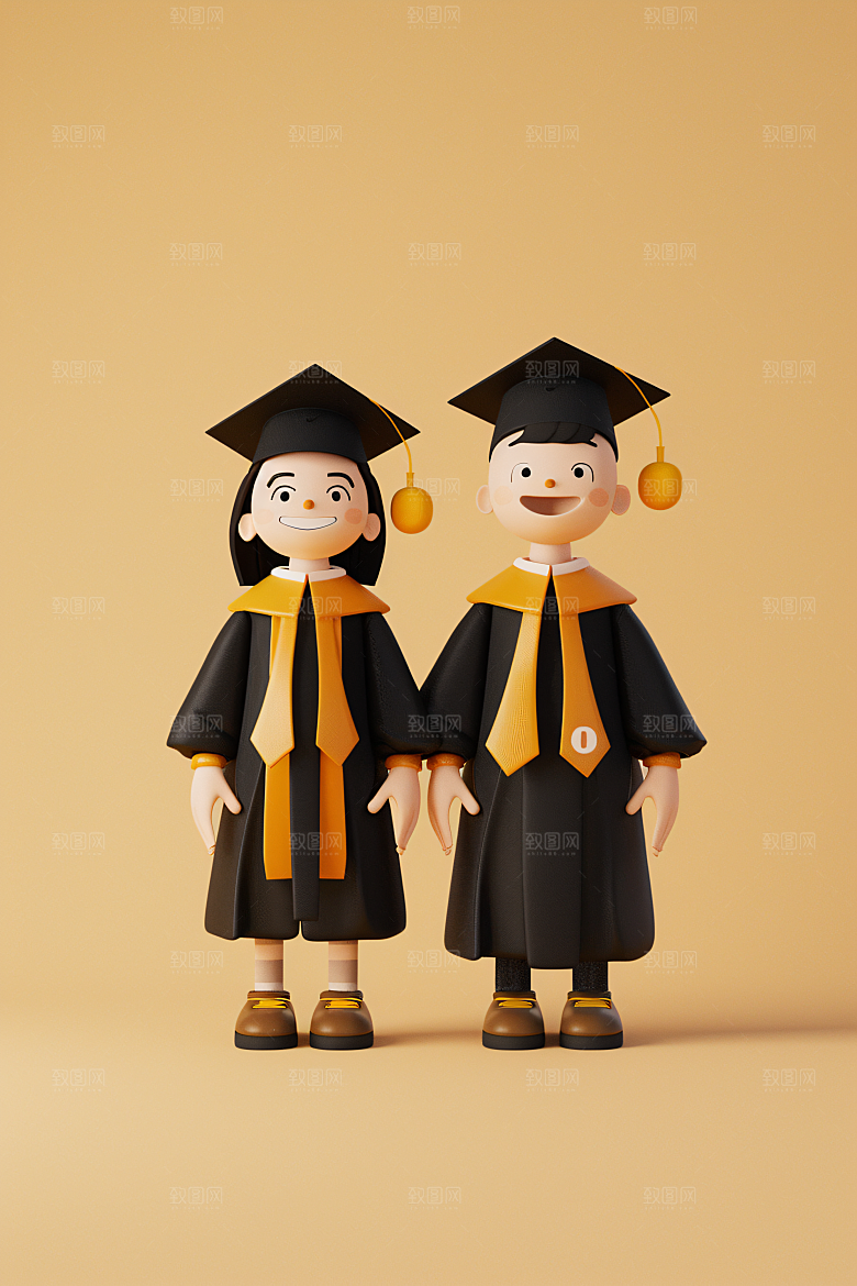 3D毕业生学生卡通模型