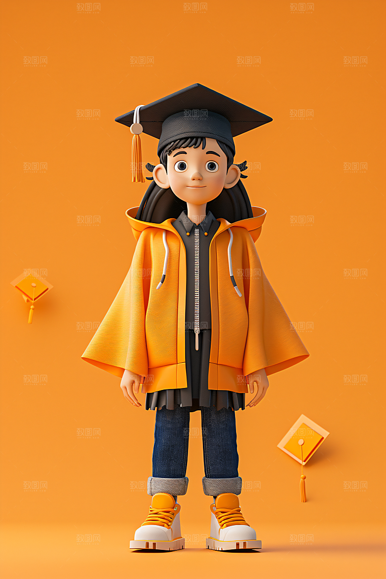 3D毕业生全身照卡通模型