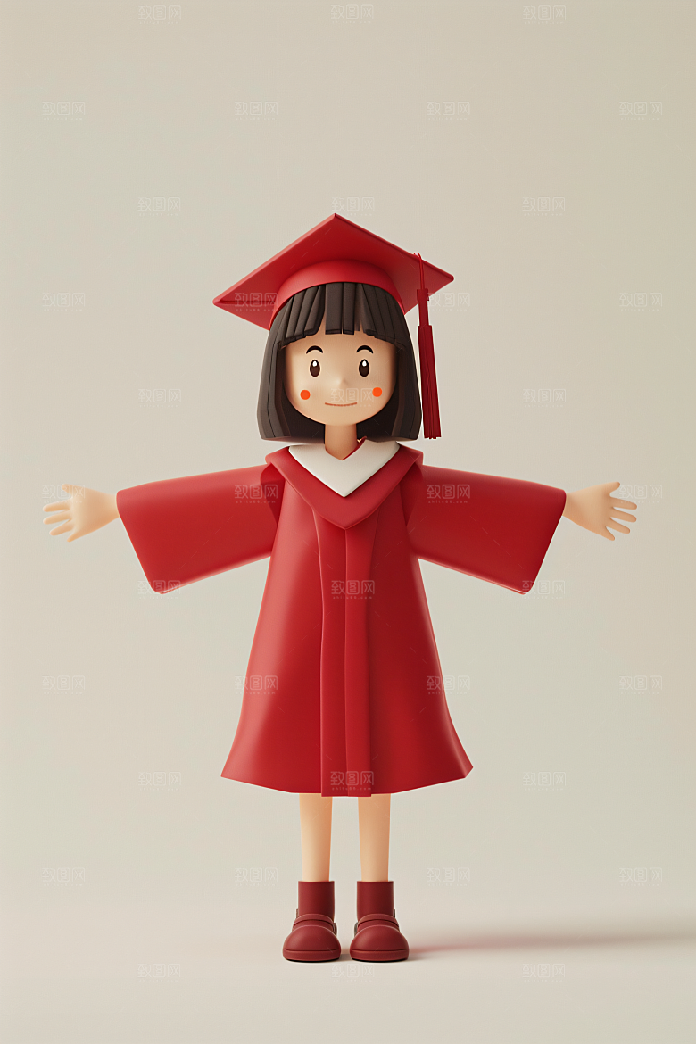 3D毕业生粘土人学生模型
