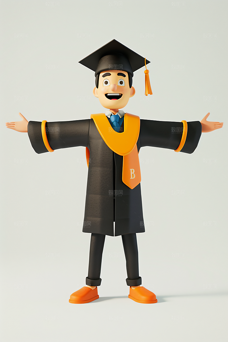 3D毕业生粘土人学生模型