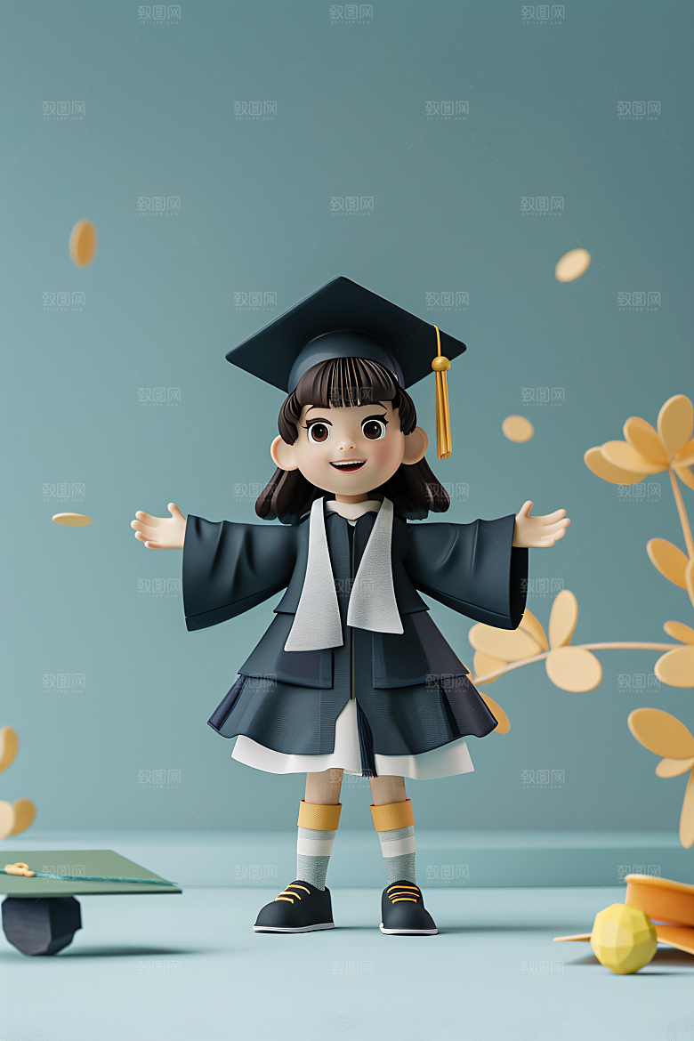 3D毕业生肖像纯色背景模型