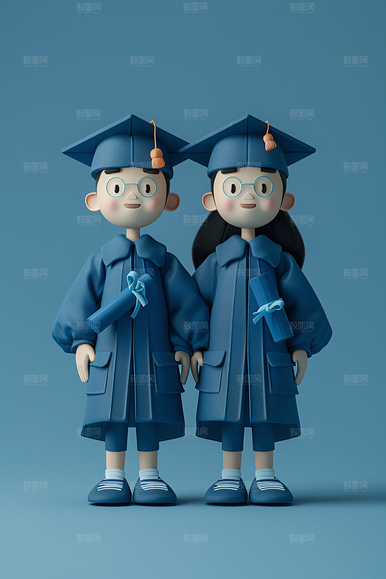 3D毕业生粘土人肖像模型