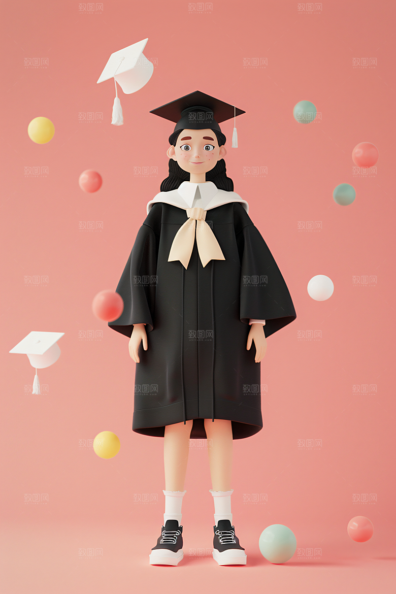 3D毕业生纯色背景形象模型