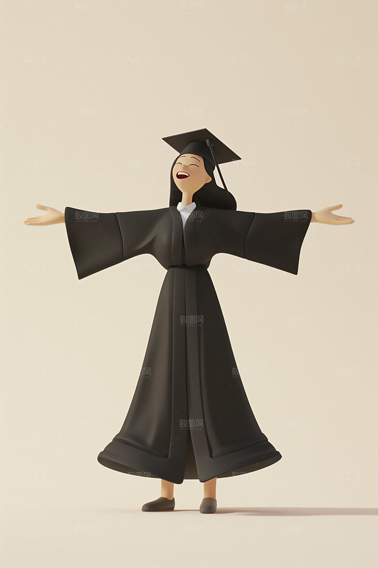 3D毕业生粘土人学生模型