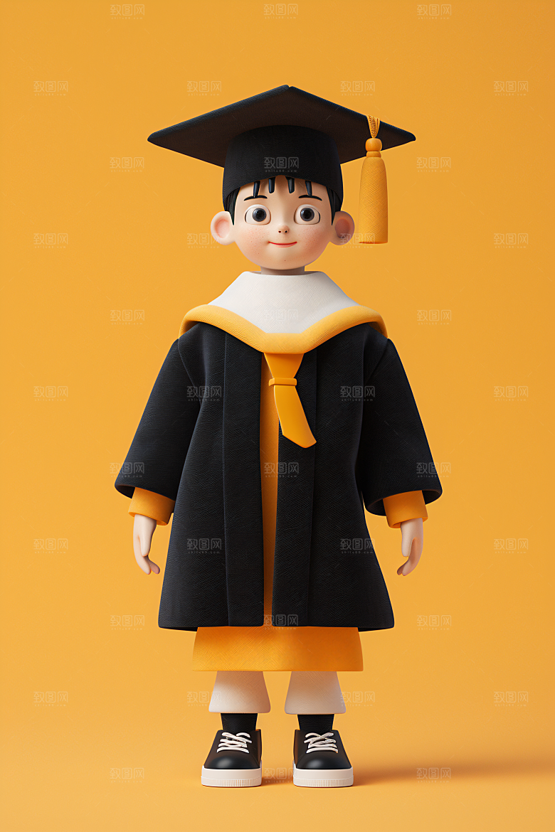 3D毕业生肖像纯色背景模型