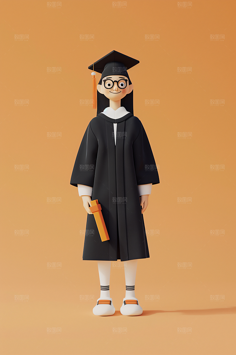 3D毕业生纯色背景学生模型