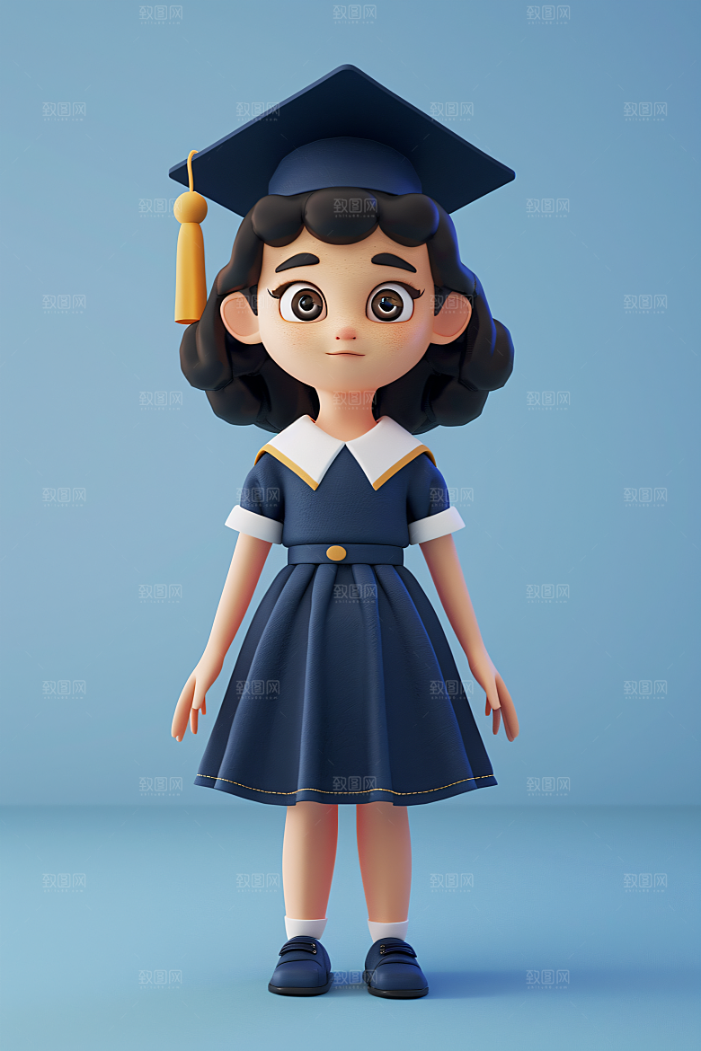 3D毕业生肖像粘土人模型