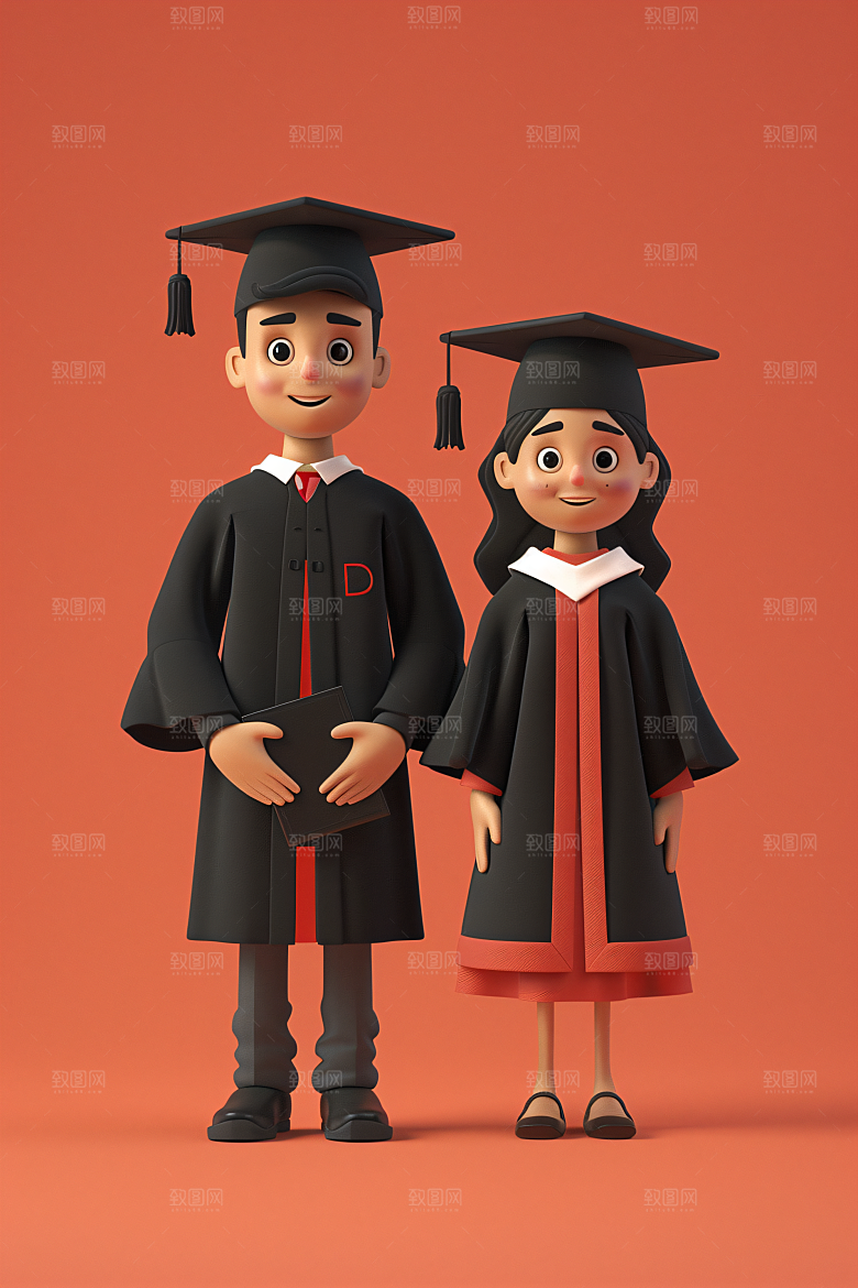 3D毕业生学生卡通模型
