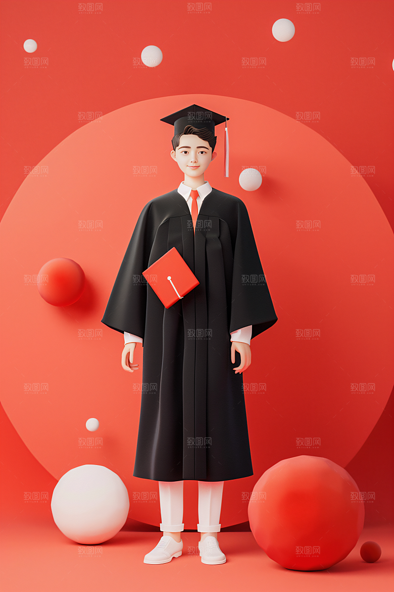 3D毕业生纯色背景肖像模型