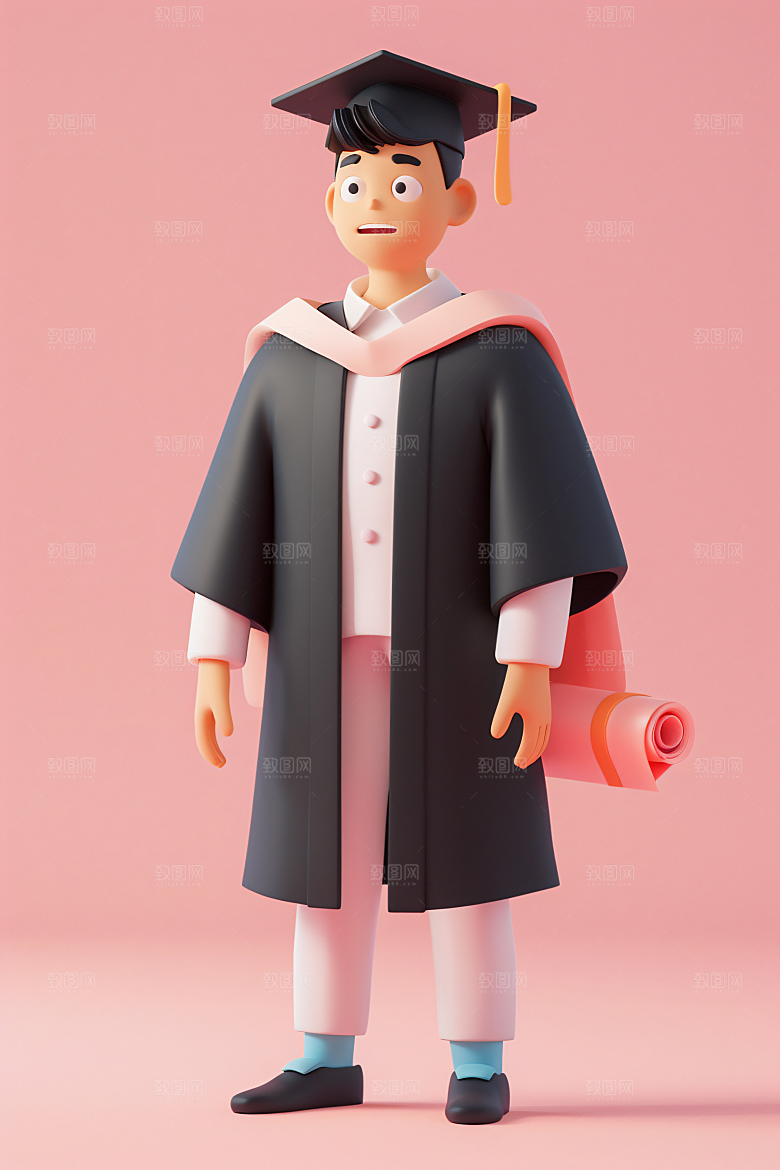 3D毕业生学生人物模型