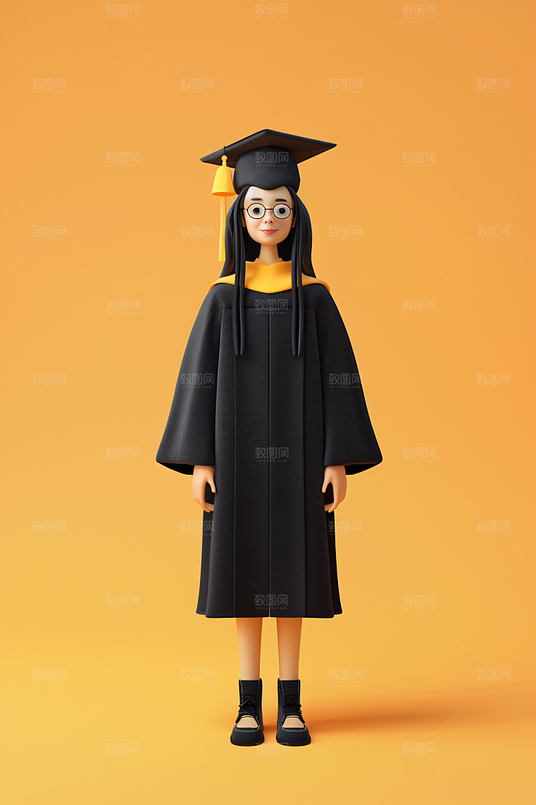 3D毕业生学生卡通模型