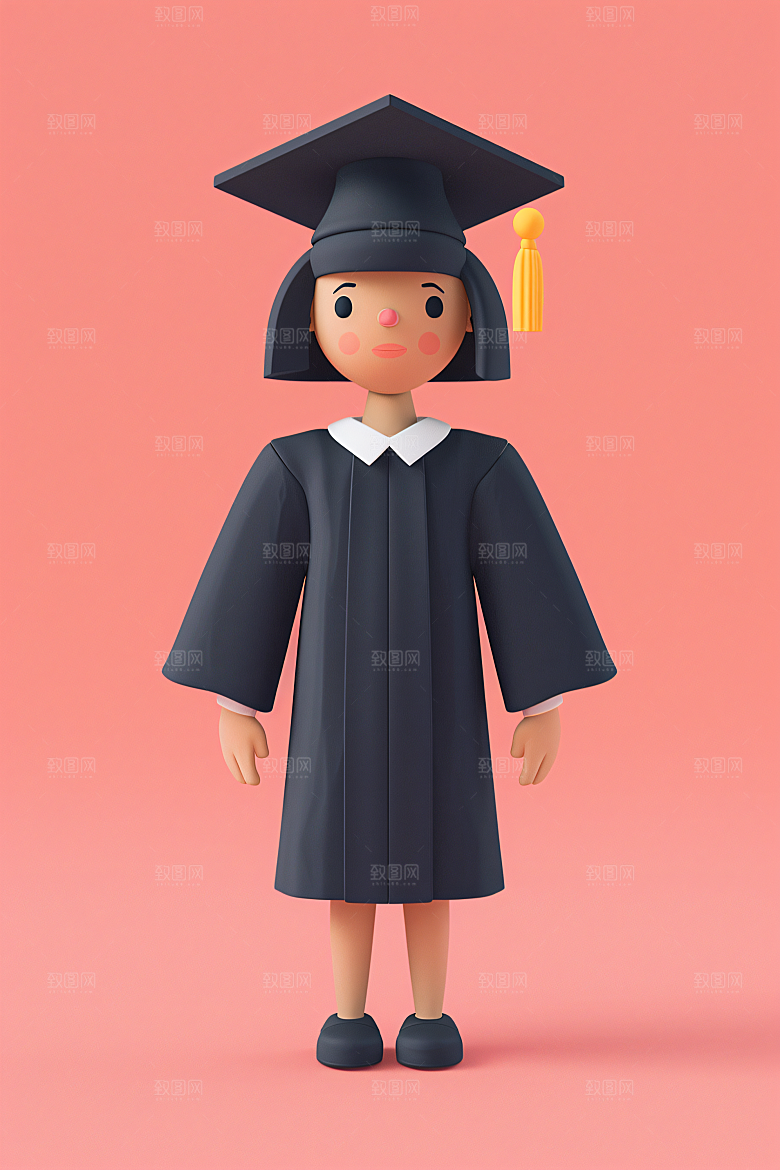 3D毕业生纯色背景学生模型