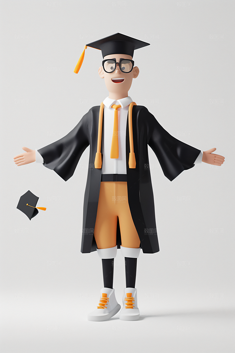 3D毕业生学生人物模型