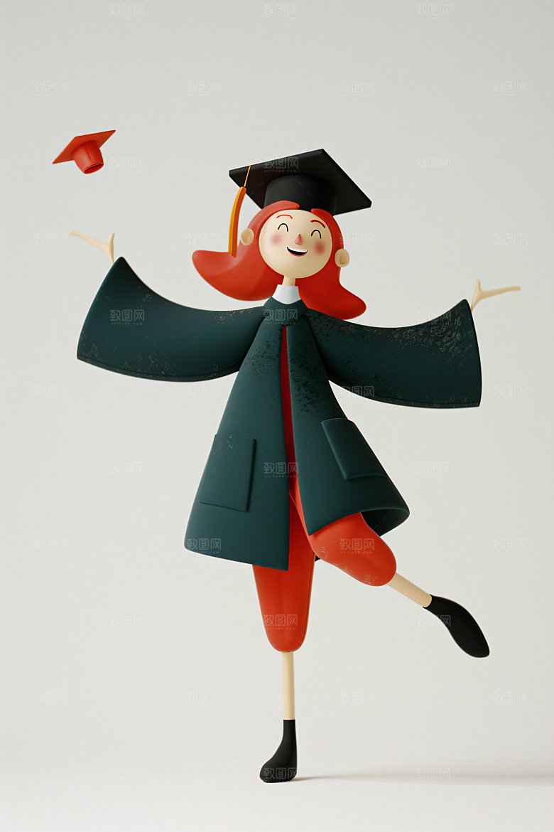 3D毕业生粘土人学生模型