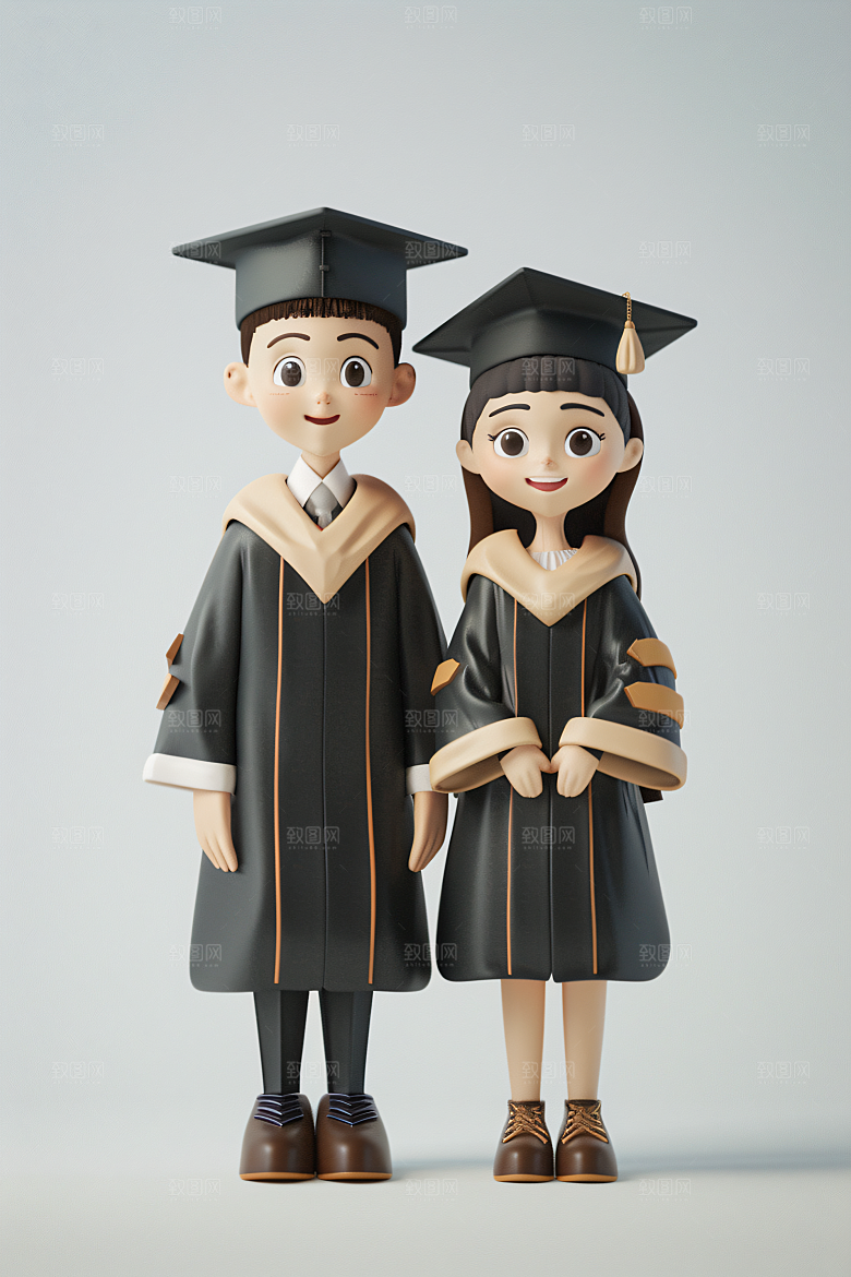 3D毕业生粘土人全身照模型