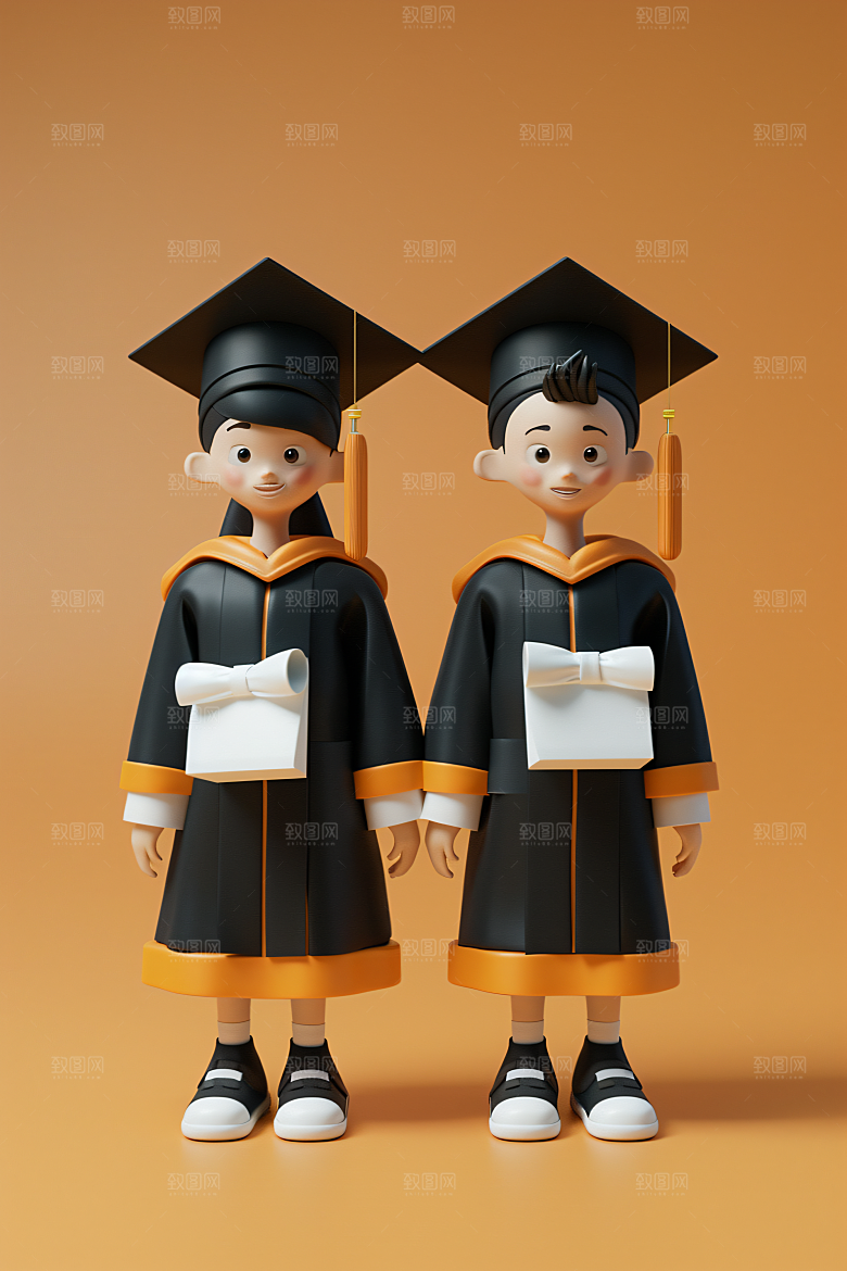 3D毕业生卡通学生模型