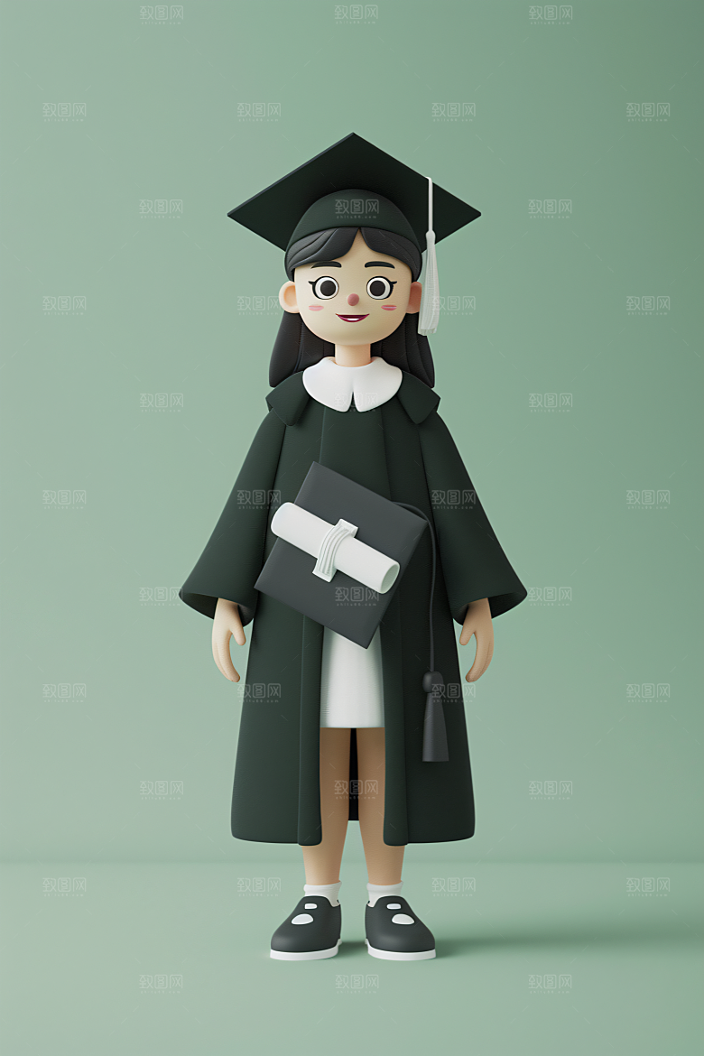 3D毕业生粘土人全身照模型