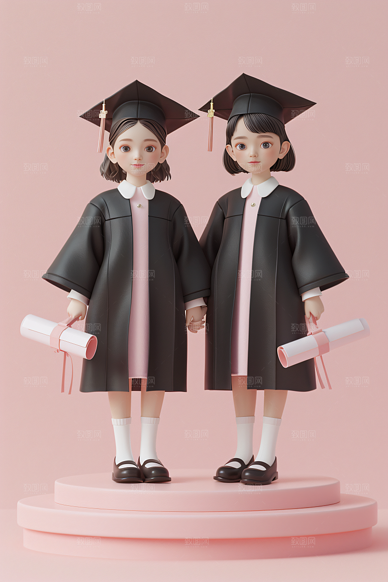 3D毕业生纯色背景形象模型