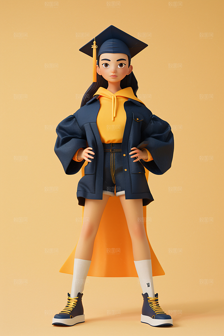 3D毕业生立体粘土人模型