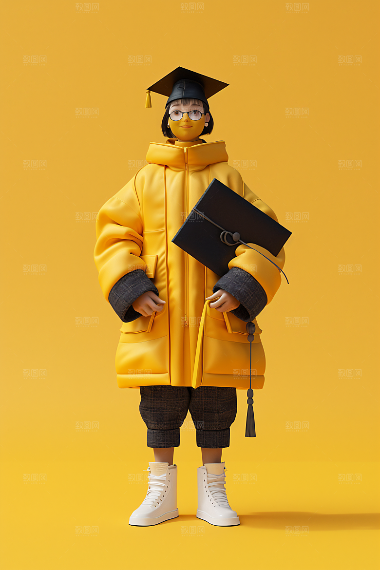 3D毕业生形象纯色背景模型