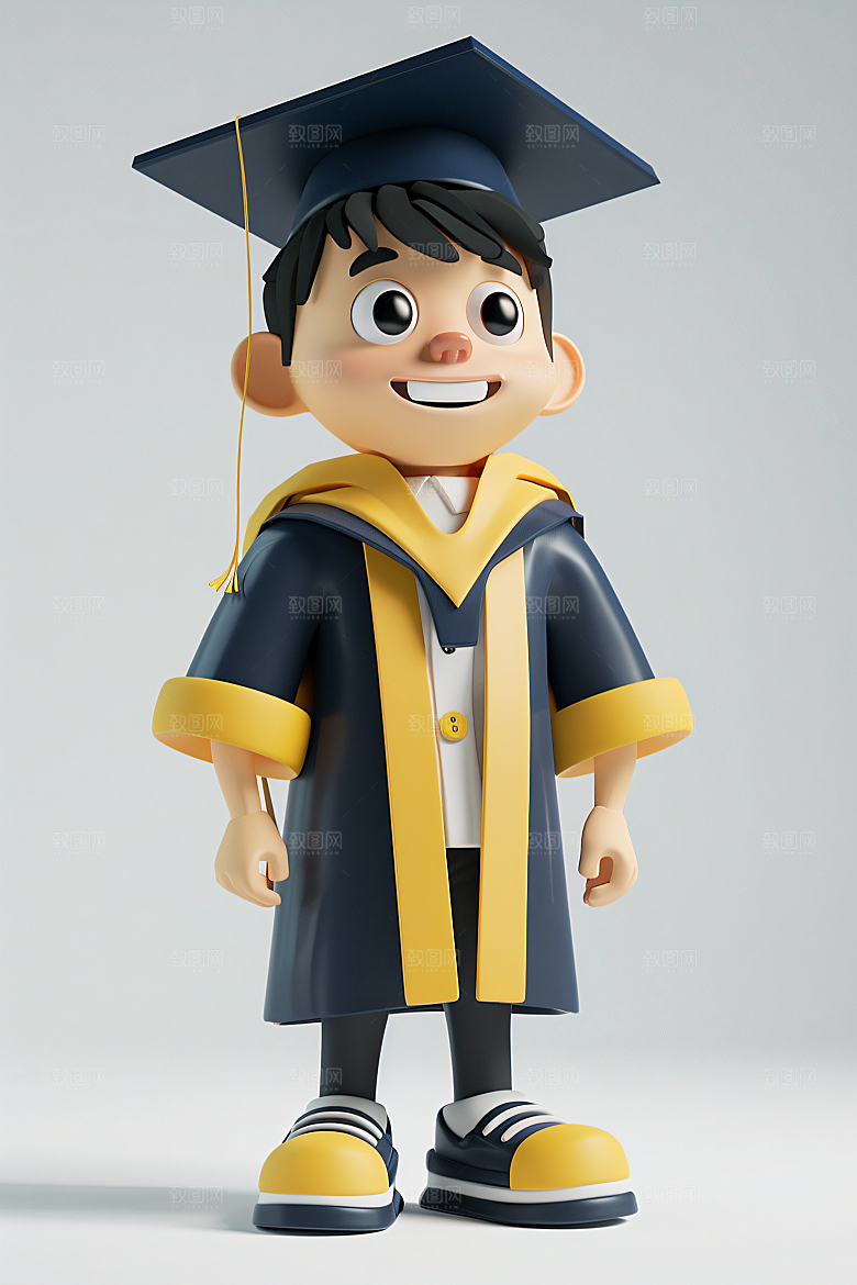 3D毕业生卡通学生模型