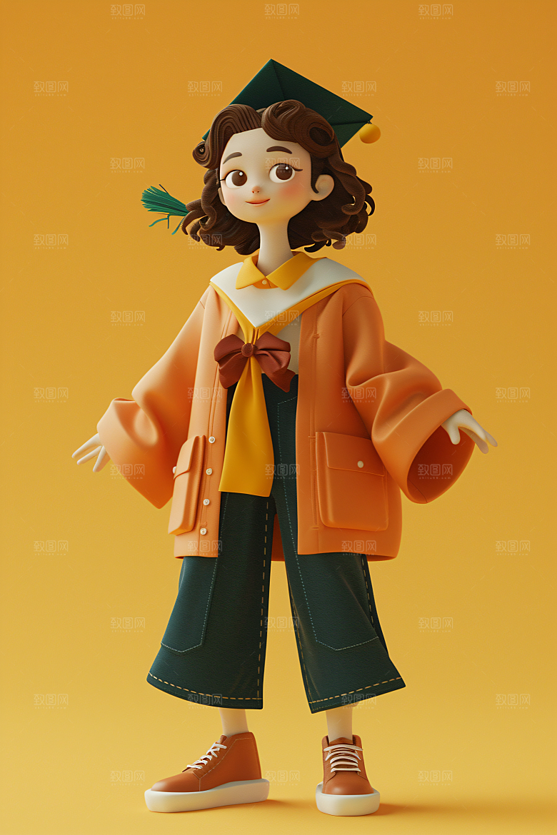 3D毕业生卡通学生模型