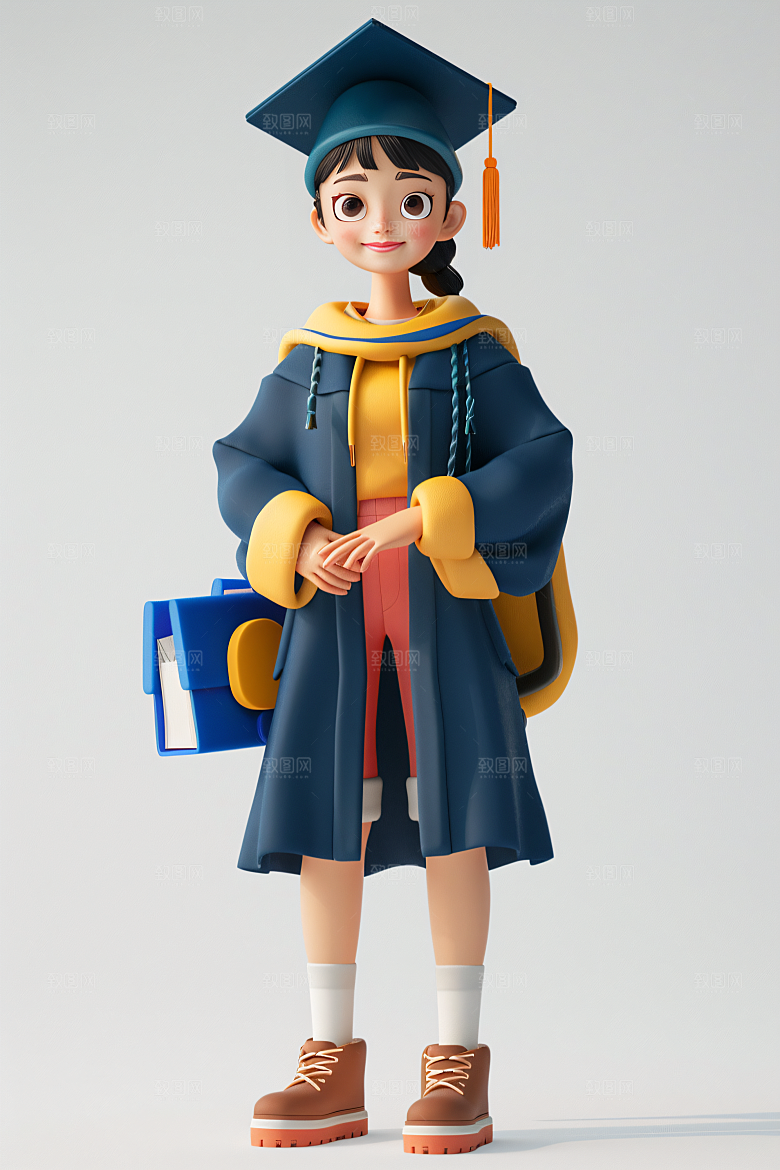 3D毕业生立体纯色背景模型
