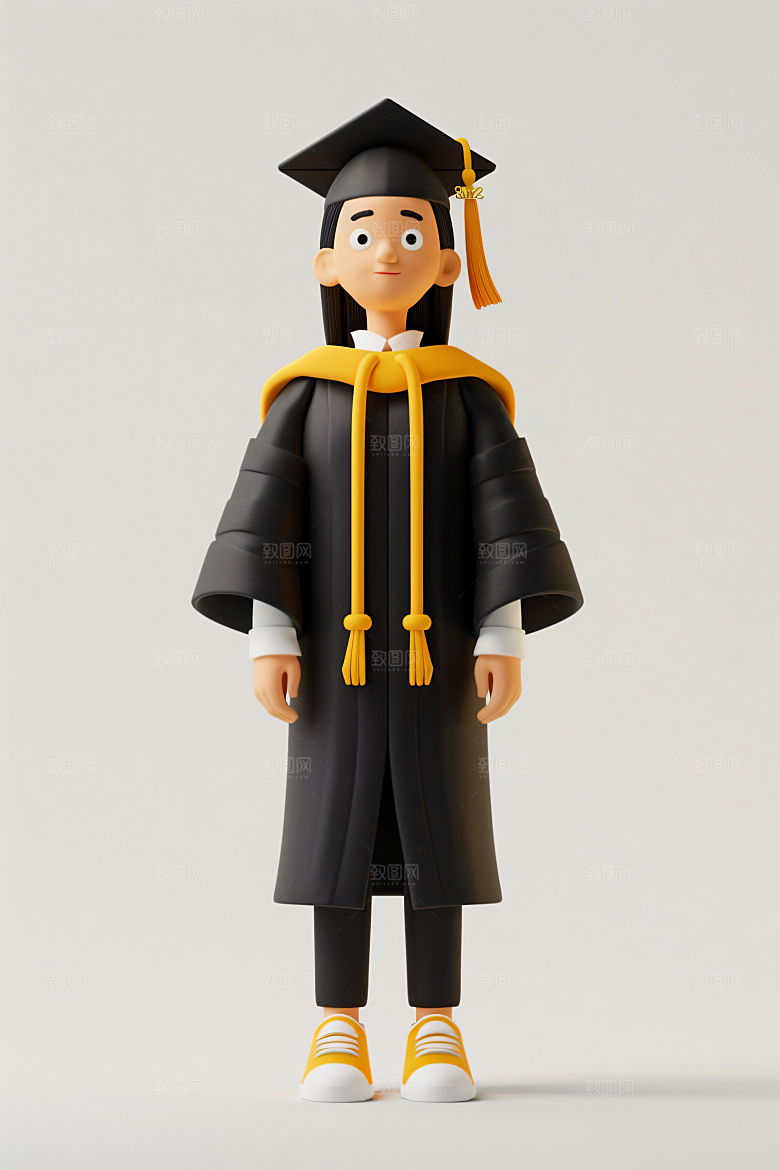 3D毕业生学生卡通模型