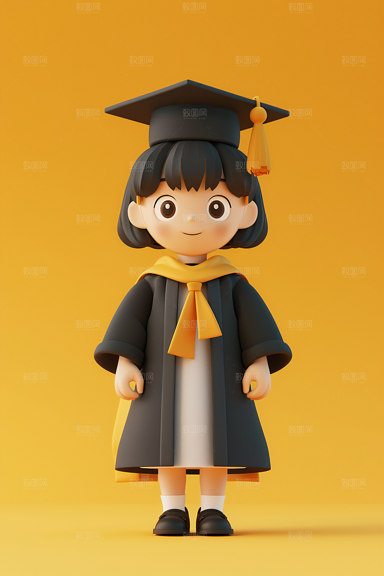 3D毕业生粘土人学生模型
