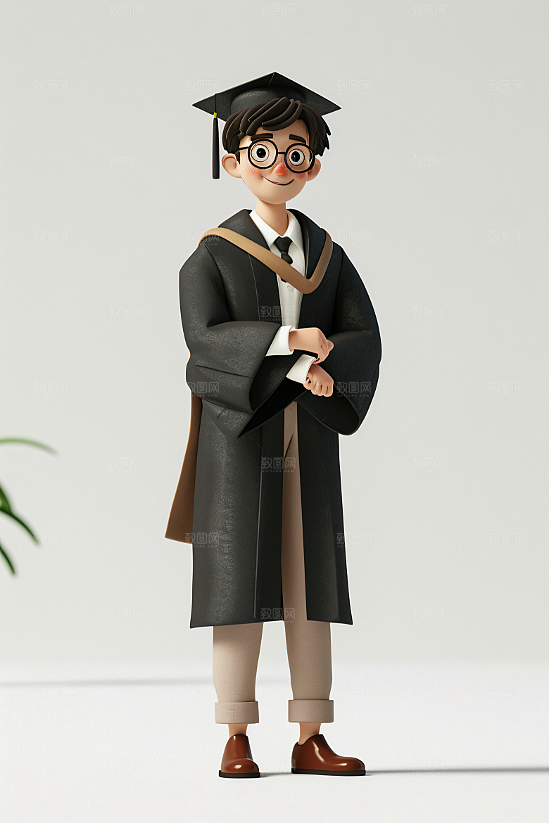 3D毕业生学生卡通模型