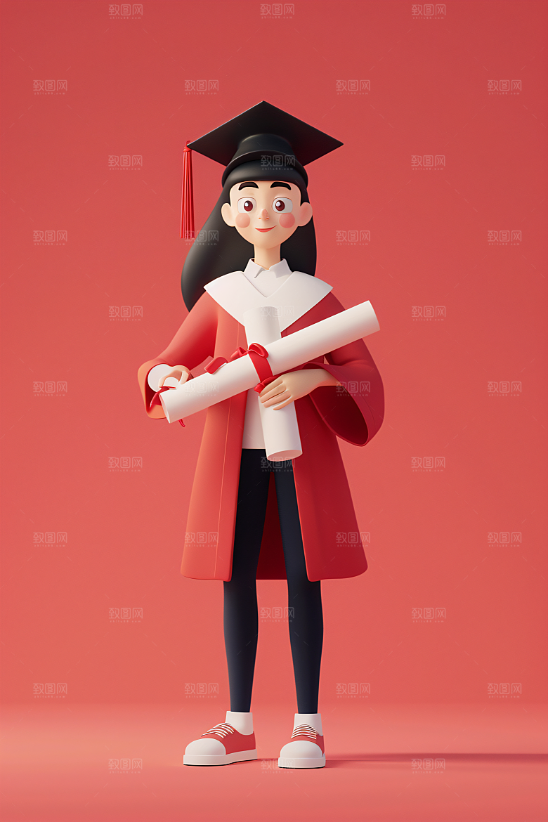 3D毕业生粘土人学生模型