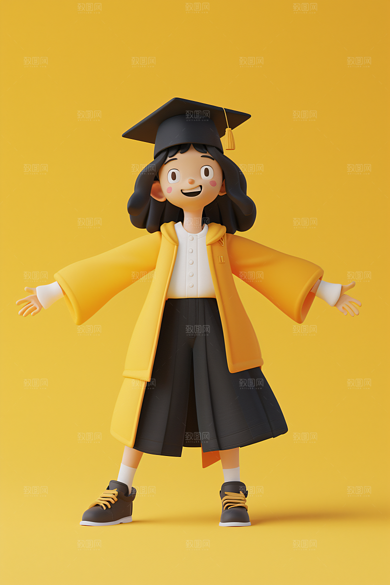 3D毕业生粘土人学生模型