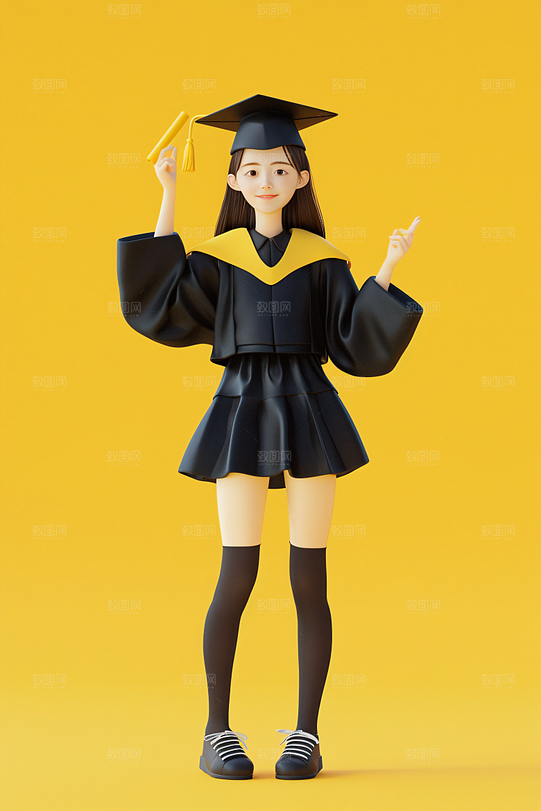3D毕业生人物纯色背景模型