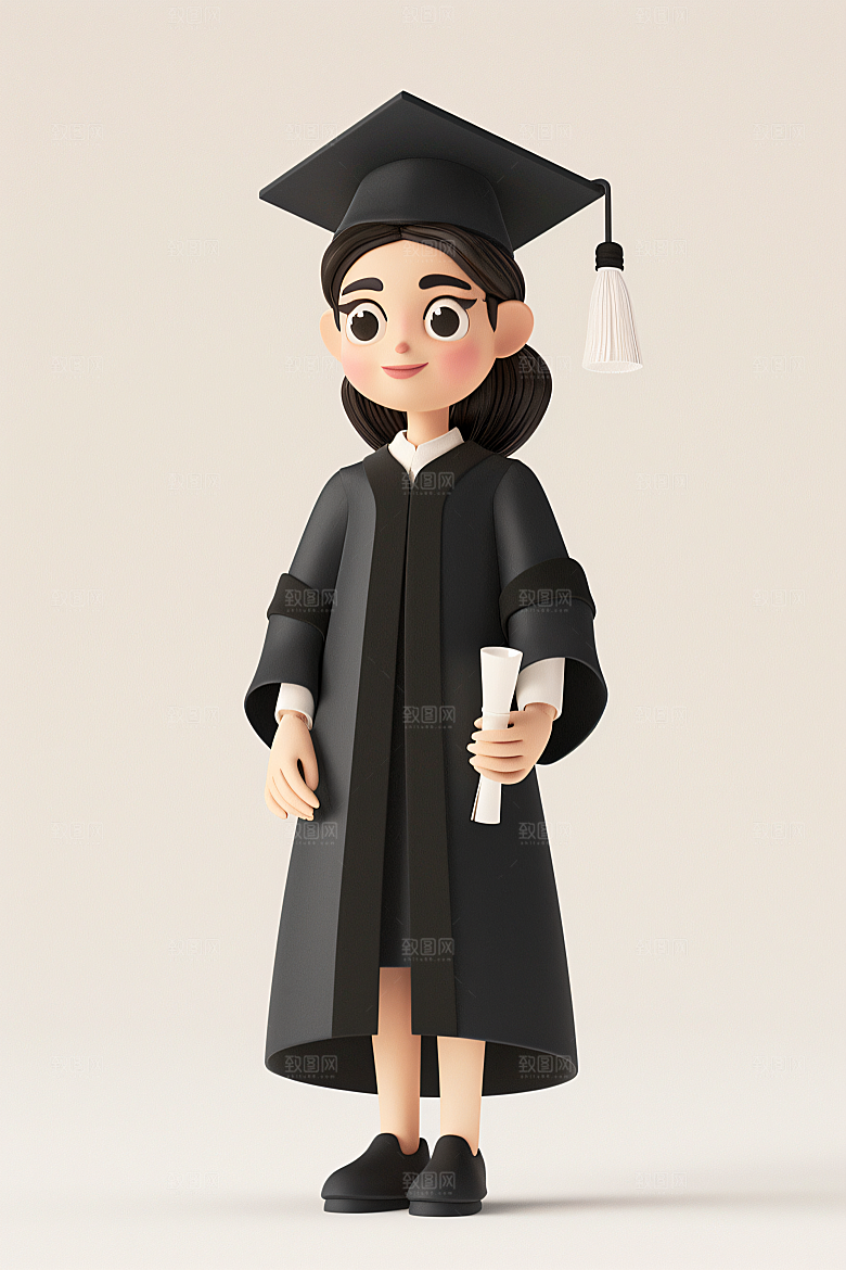 3D毕业生纯色背景肖像模型