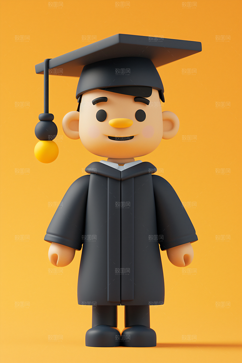 3D毕业生卡通学生模型