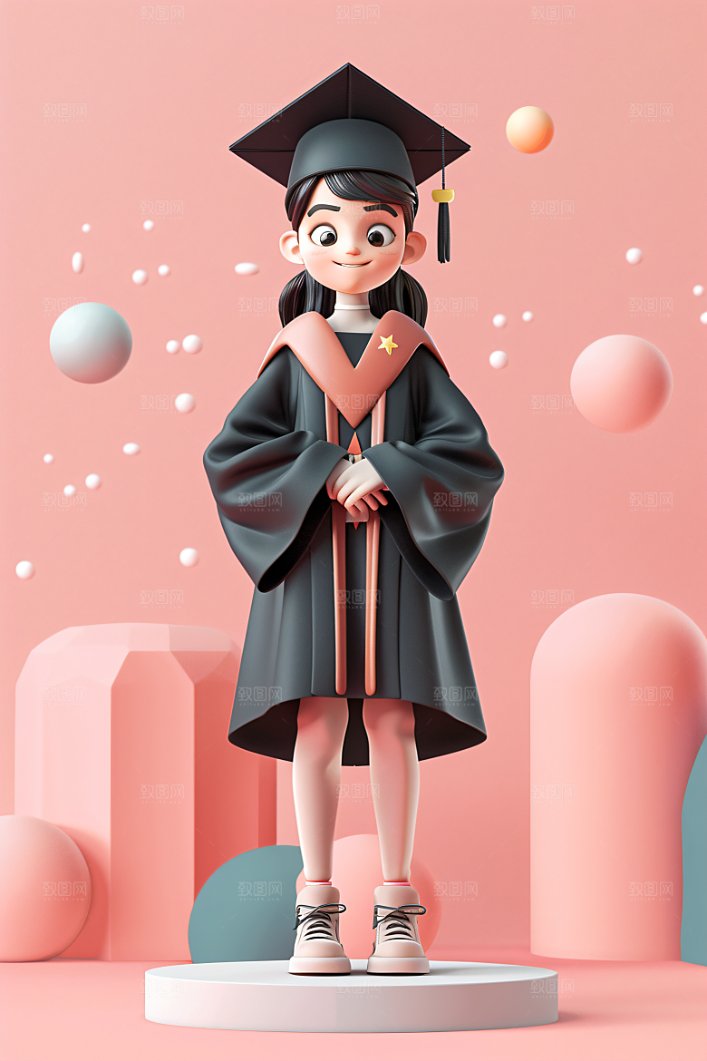 3D毕业生纯色背景肖像模型