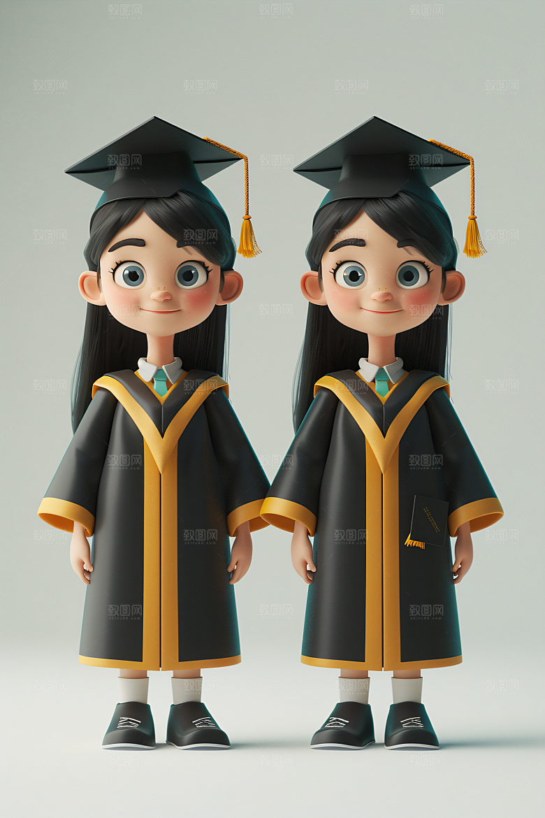 3D毕业生纯色背景全身照模型