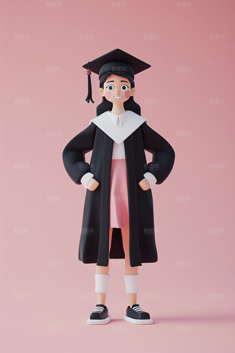 3D毕业生纯色背景学生模型