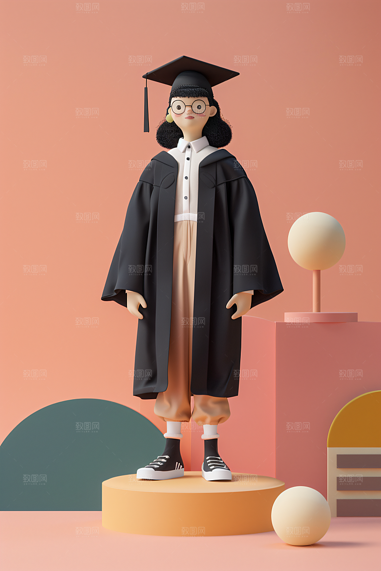 3D毕业生粘土人纯色背景模型