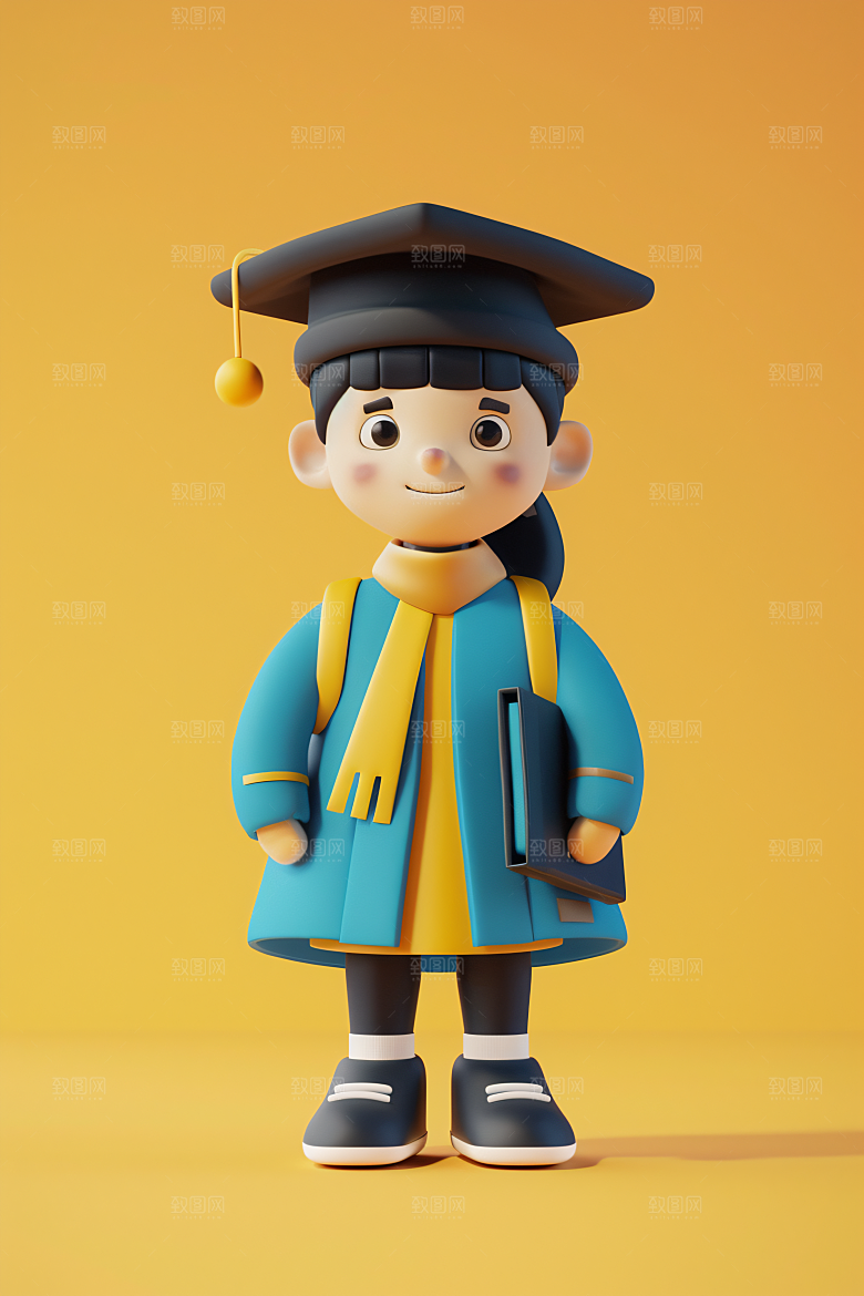 3D毕业生纯色背景全身照模型