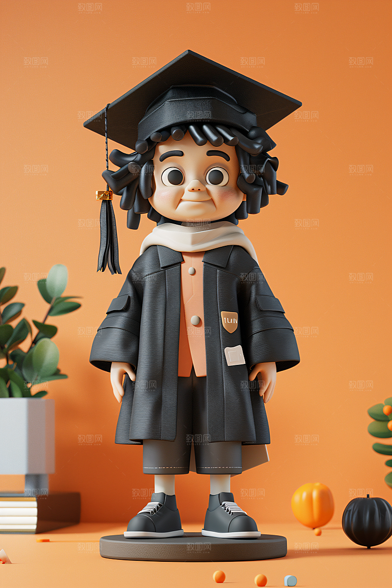 3D毕业生卡通学生模型