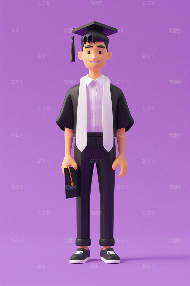 3D毕业生纯色背景学生模型