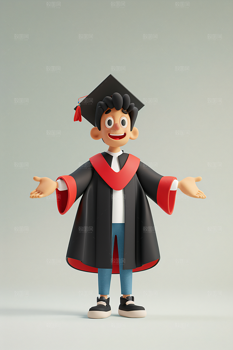 3D毕业生粘土人学生模型