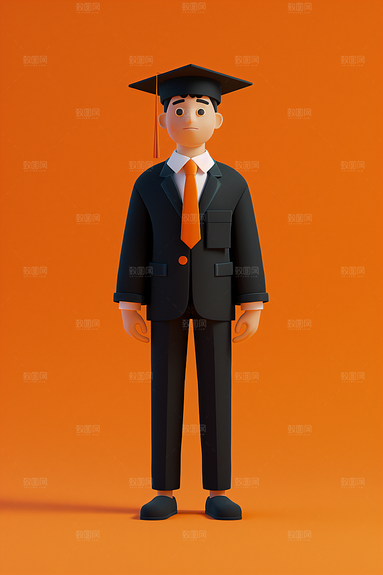 3D毕业生粘土人卡通模型